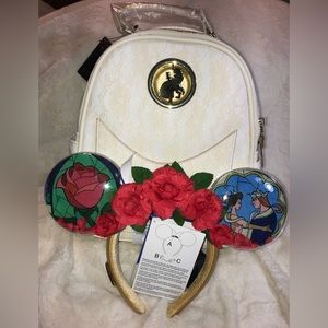 NWT Beauty & Beast Disney Lace-Like Loungefly Backpack, Light-Up Ears Headband